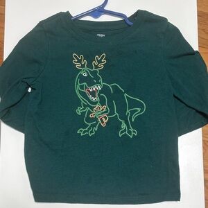 Holiday Time Green Dinosaur Long Sleeve Tee